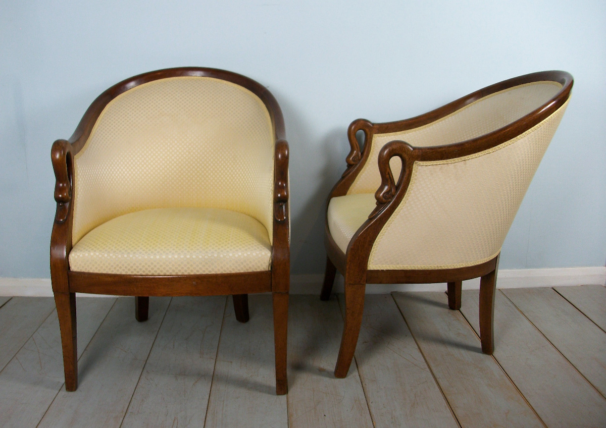 Fine Pair of Empire Swan Tub Chairs